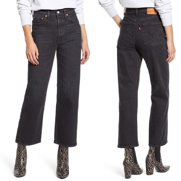 LEVI'S Premium Ribcage Straight Ankle Jeans in Feelin' Cagey Black Size 30 - Picture 1 of 2